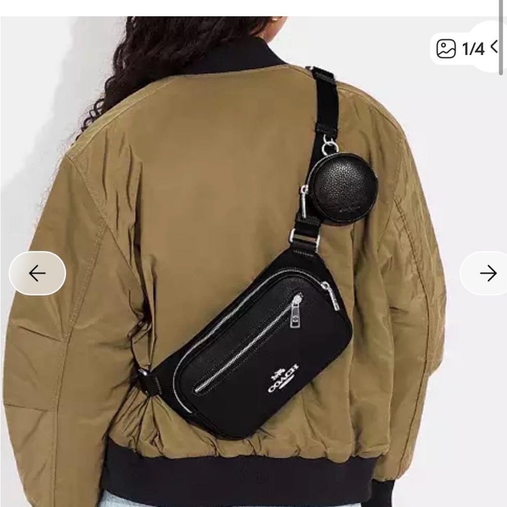 NWT - Coach Black Leather Crossbody Sling Bag with Coin Pouch. Elias BB Leather